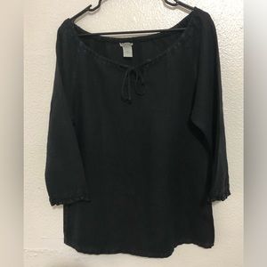 Match Point 100% Linen black top, size M tie string, women’s ladies shirt blouse